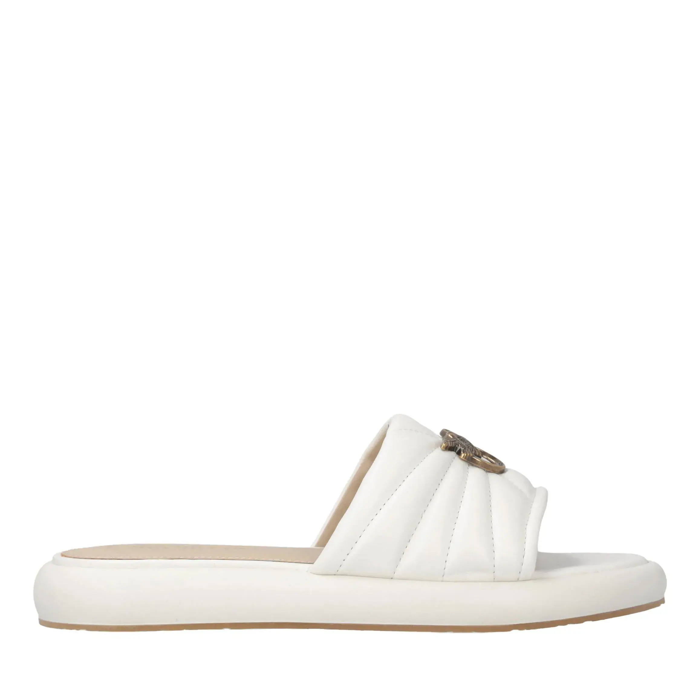 Gesteppte Leder-Pantolette mit Emblem
