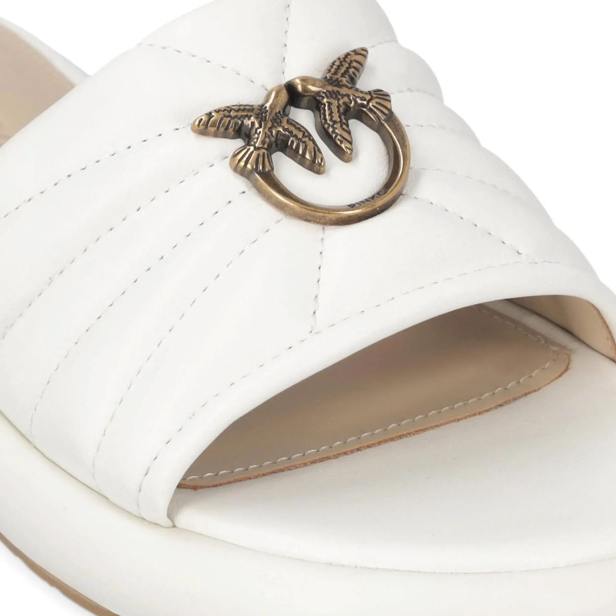 Gesteppte Leder-Pantolette mit Emblem