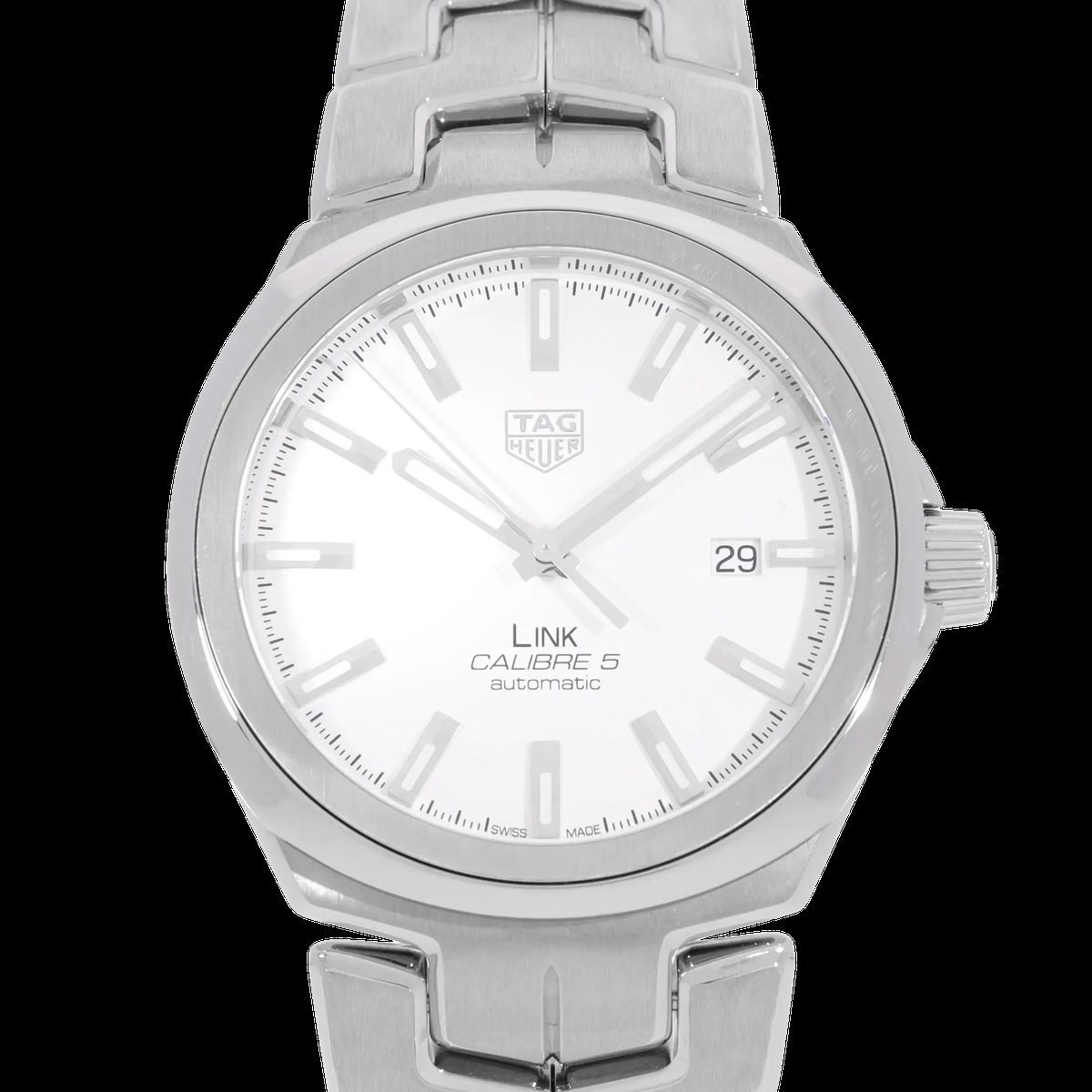 Elegante silberne Link Automatikuhr