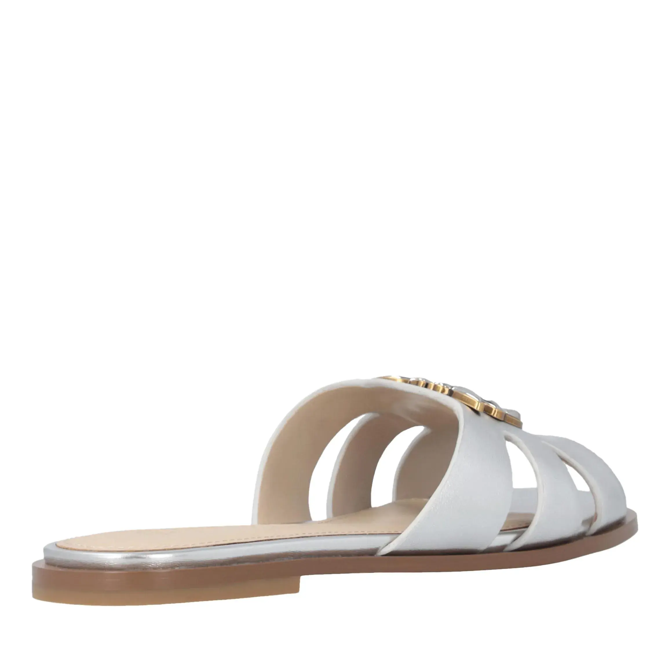 Silberne laminierte Nappa-Pantolette