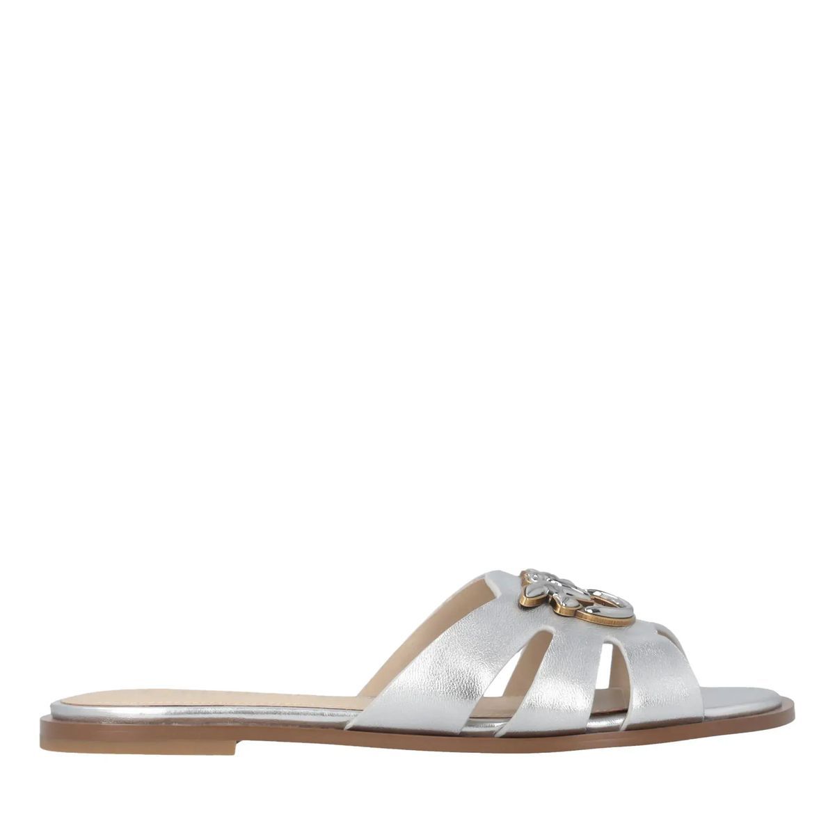 Silberne laminierte Nappa-Pantolette