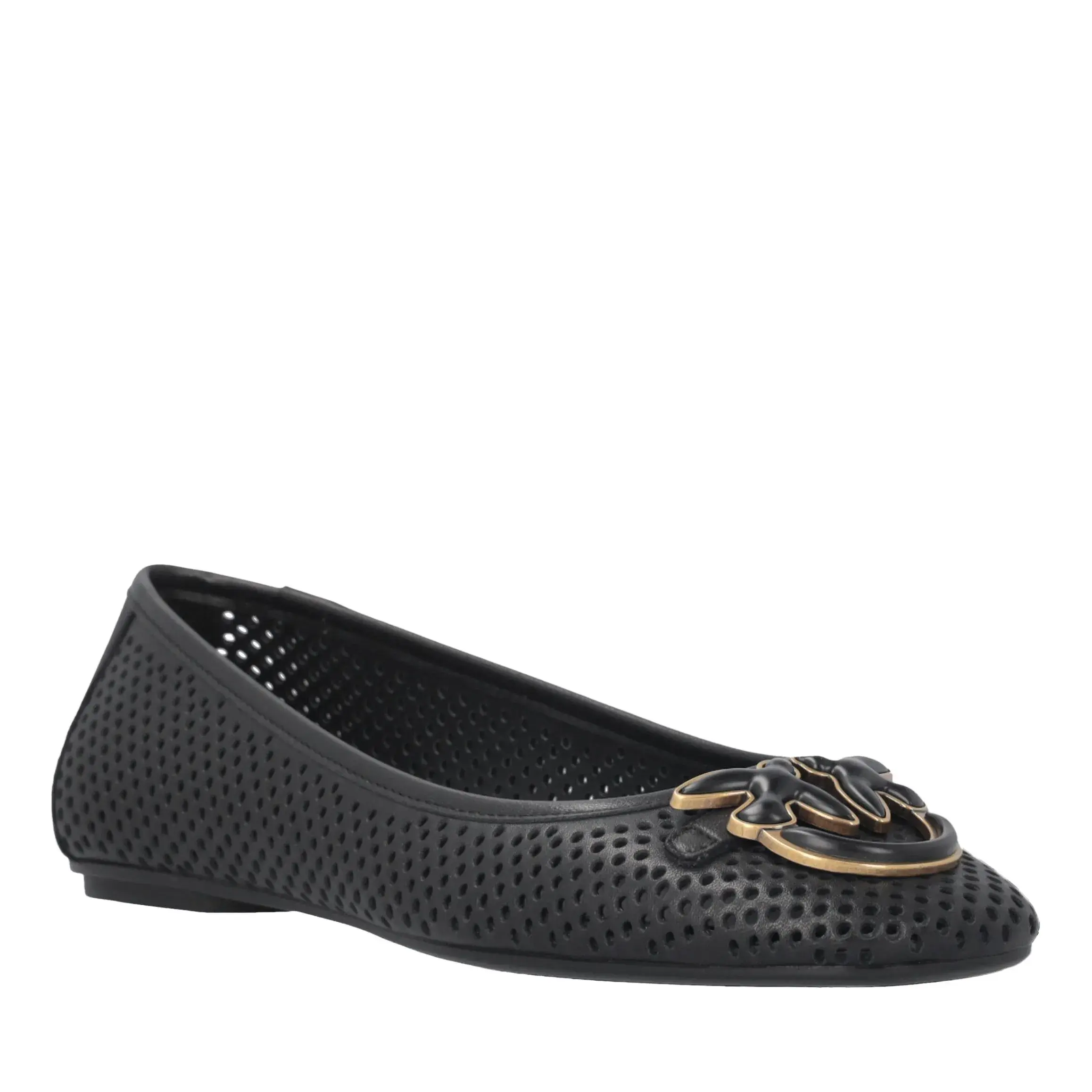Perforierte schwarze Leder Ballerinas mit Ornament