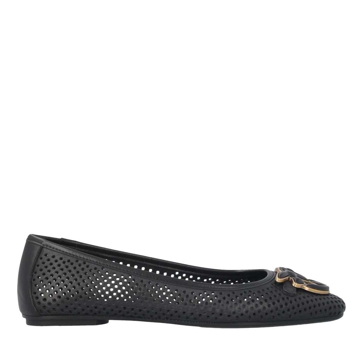 Perforierte schwarze Leder Ballerinas mit Ornament