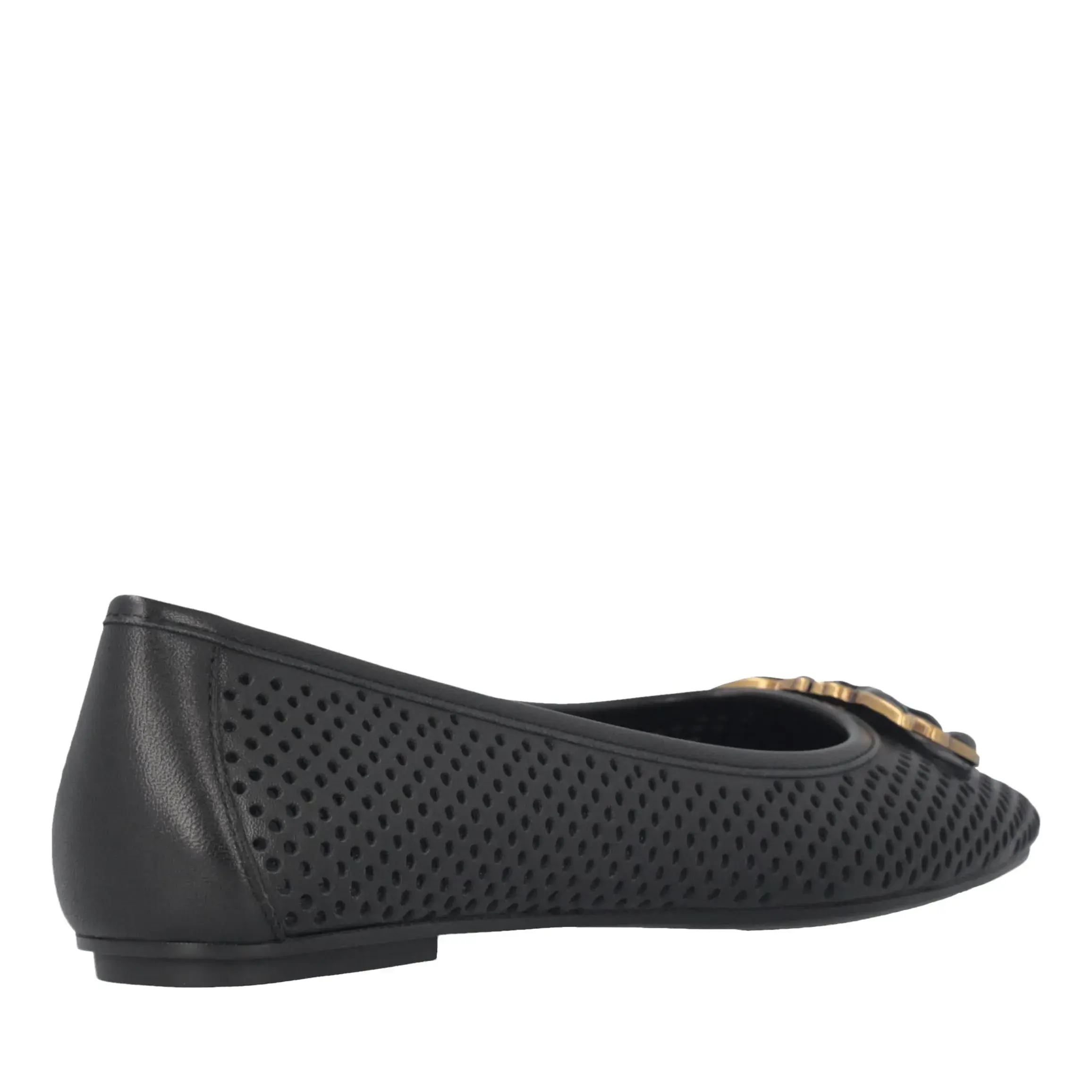 Perforierte schwarze Leder Ballerinas mit Ornament