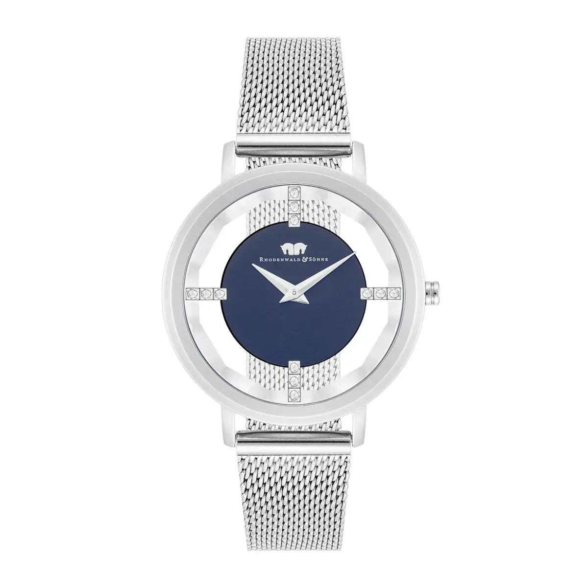 Elegante silberfarbene Uhr mit Kristallakzenten