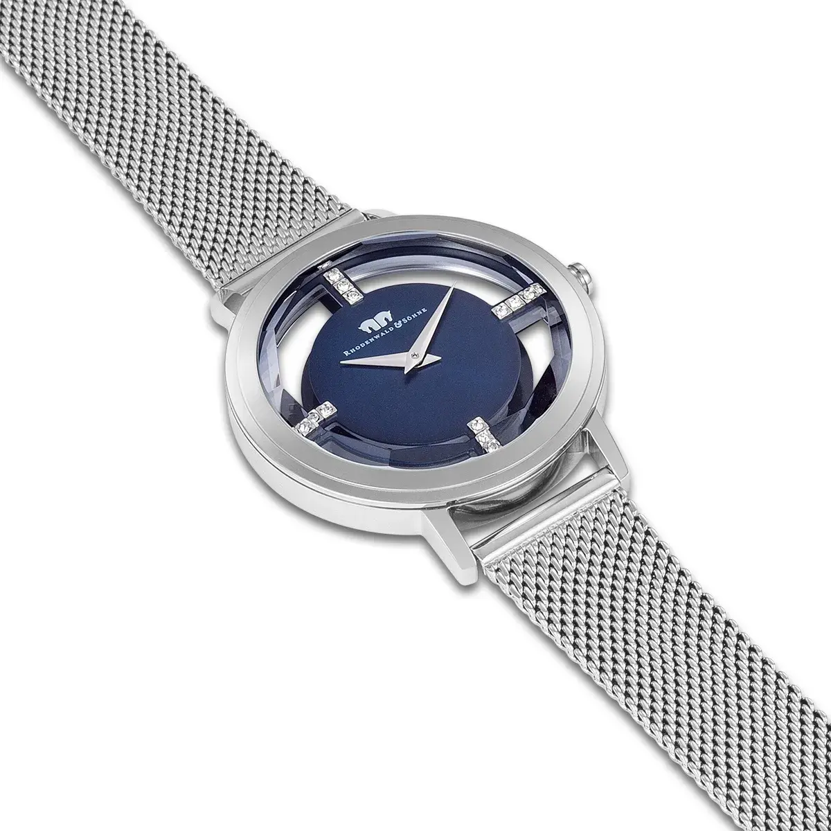 Elegante silberfarbene Uhr mit Kristallakzenten