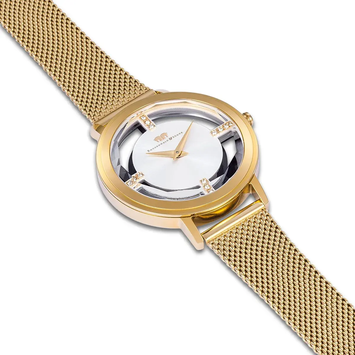 Elegante, goldene Uhr mit Kristallakzenten