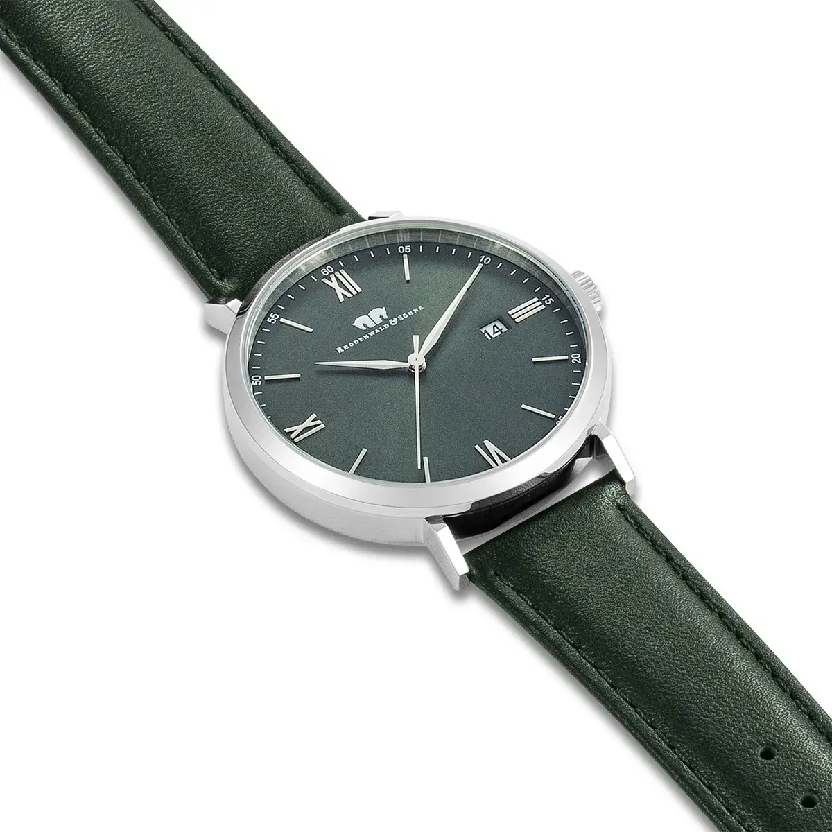 Minimalistische Uhr mit grünem Zifferblatt