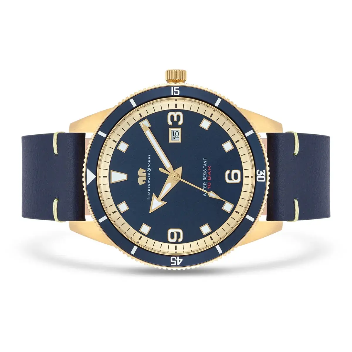 Herrenuhr Goldton Blaues Lederarmband