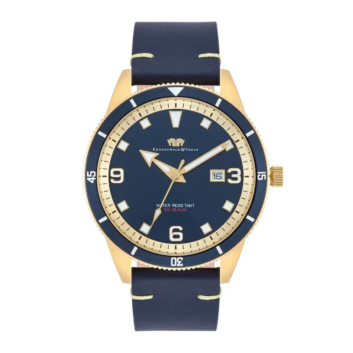 Herrenuhr Goldton Blaues Lederarmband