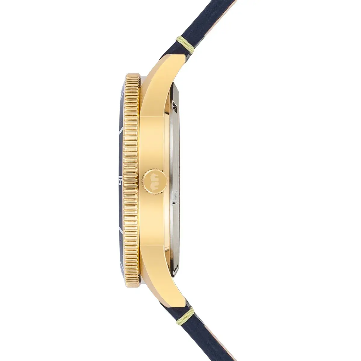 Herrenuhr Goldton Blaues Lederarmband