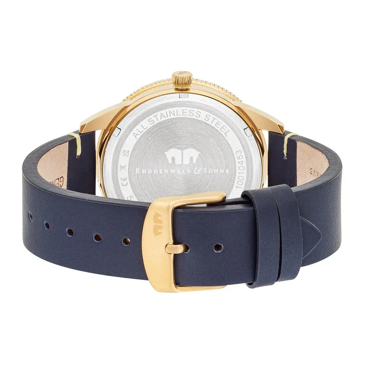Herrenuhr Goldton Blaues Lederarmband