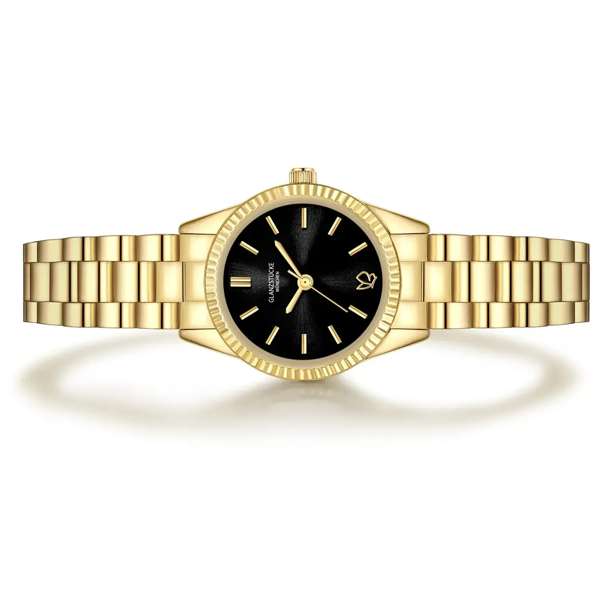 Elegante Damenuhr mit goldenem Zifferblatt und schwarzem Zifferblatt