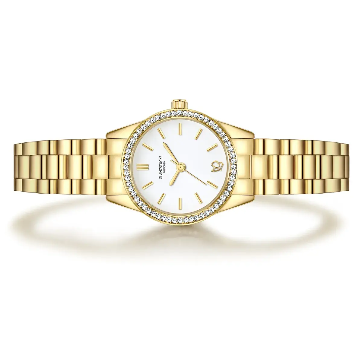 Elegante goldfarbene Damenuhr mit Kristallen