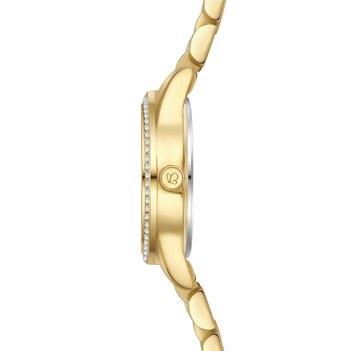Elegante goldfarbene Damenuhr mit Kristallen