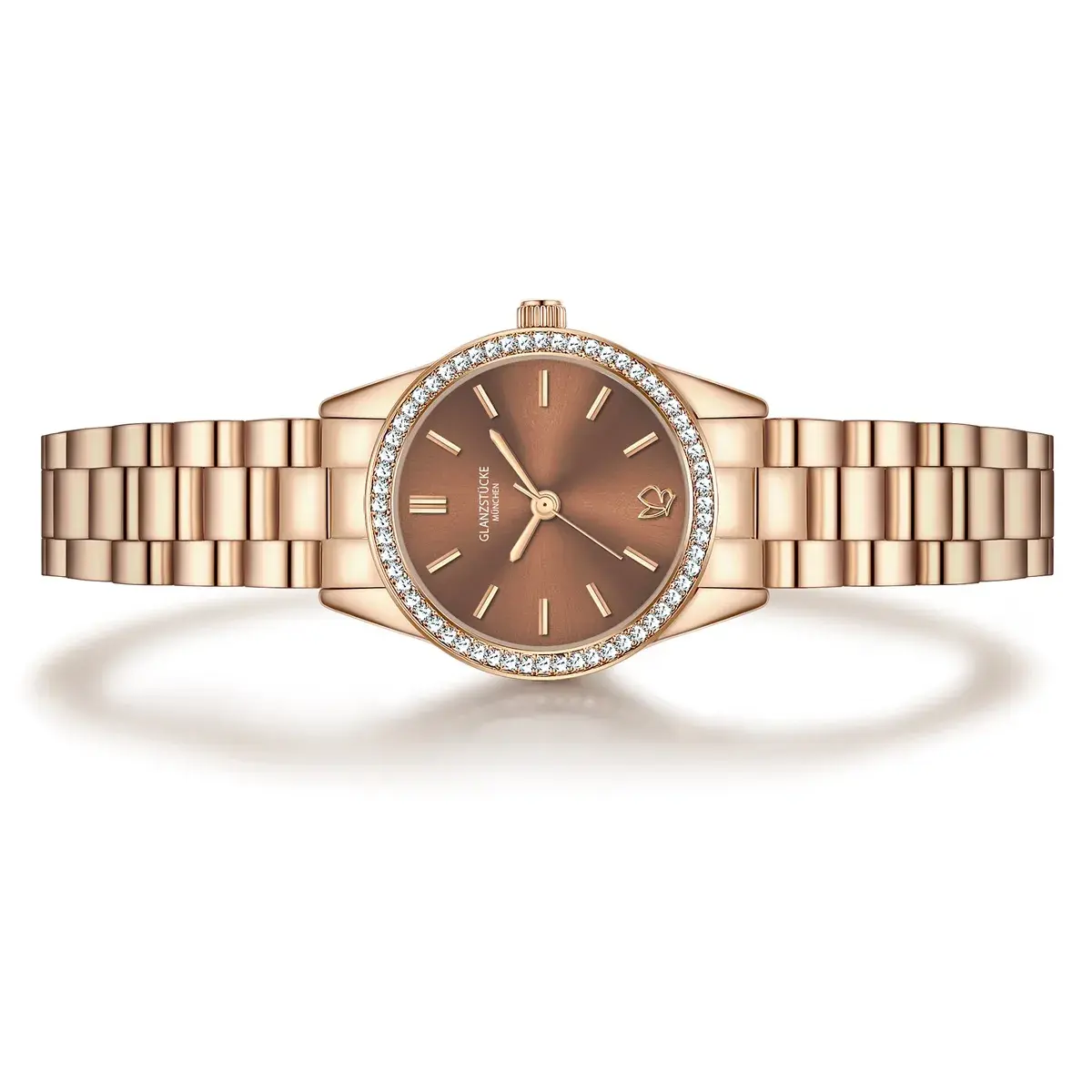 Roségoldfarbene Armbanduhr mit Kristallakzenten