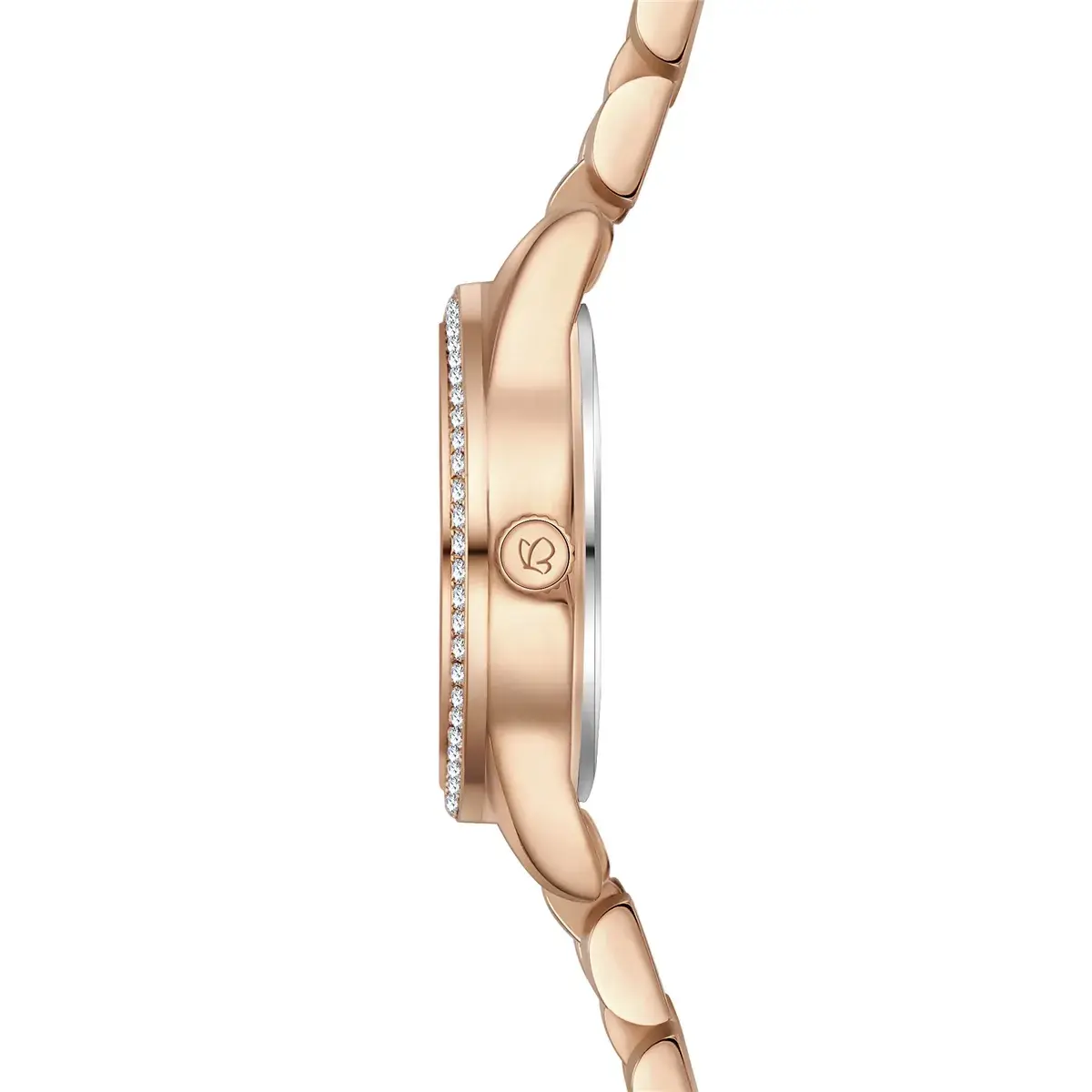 Roségoldfarbene Armbanduhr mit Kristallakzenten