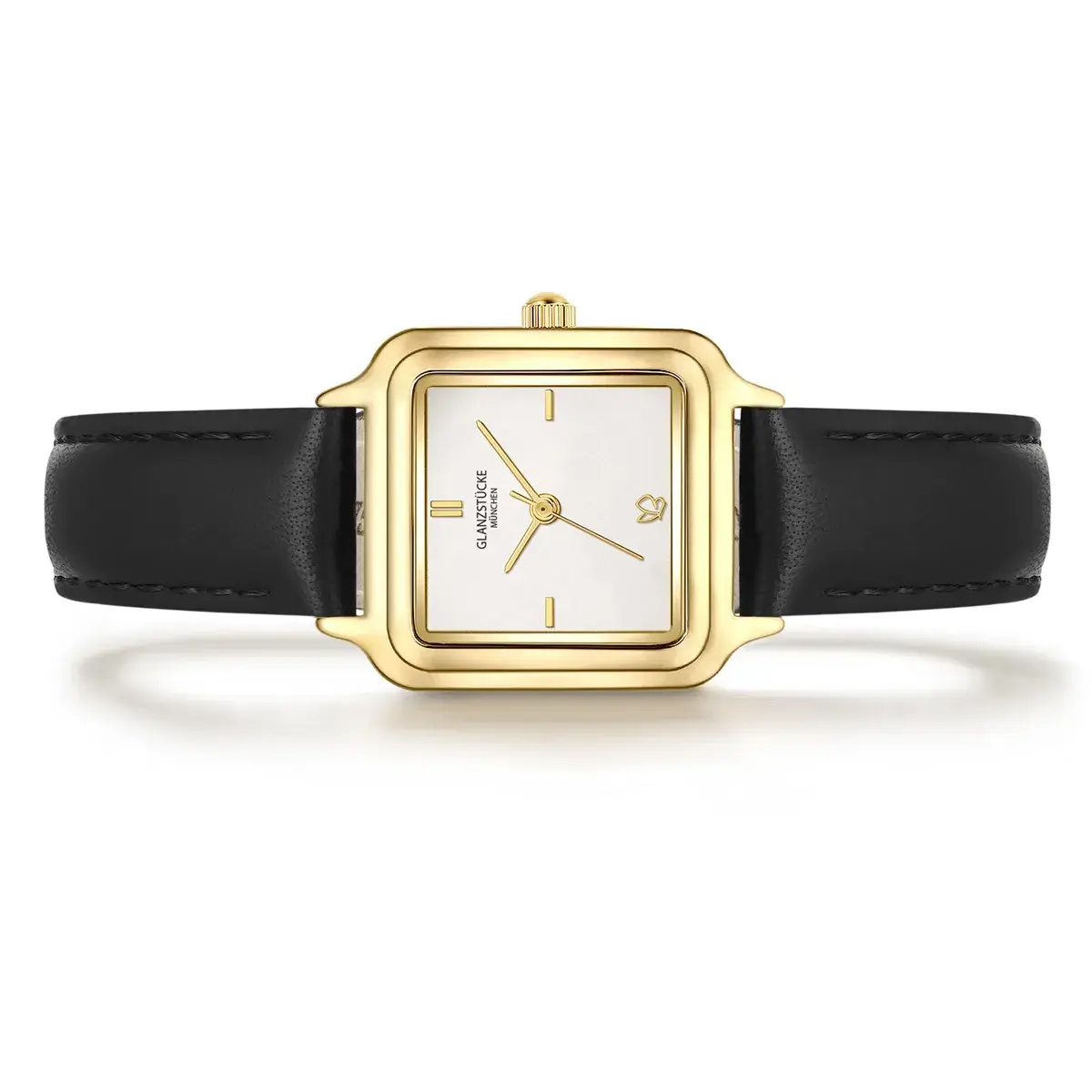 Quadratische goldene Uhr mit Lederarmband