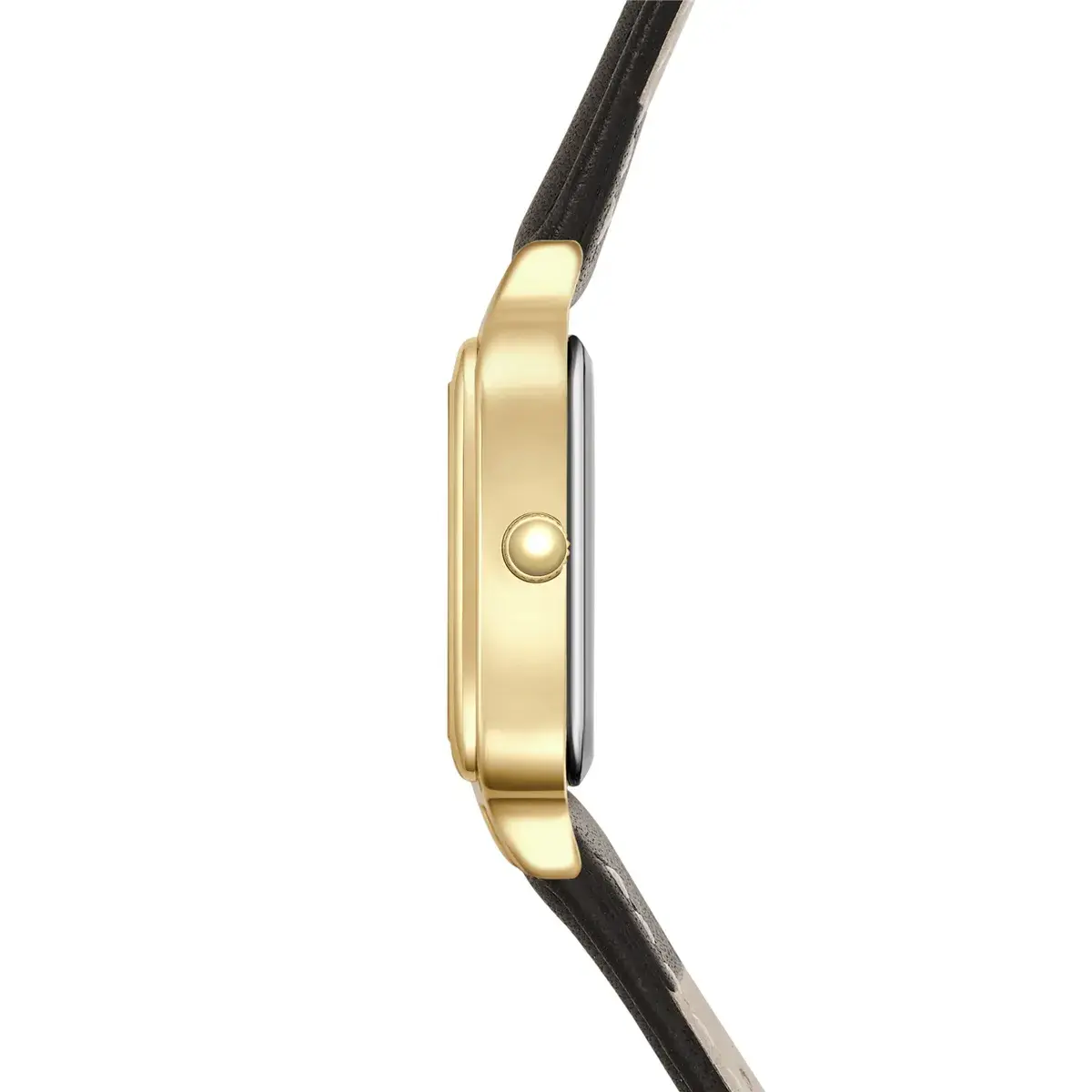 Quadratische goldene Uhr mit Lederarmband