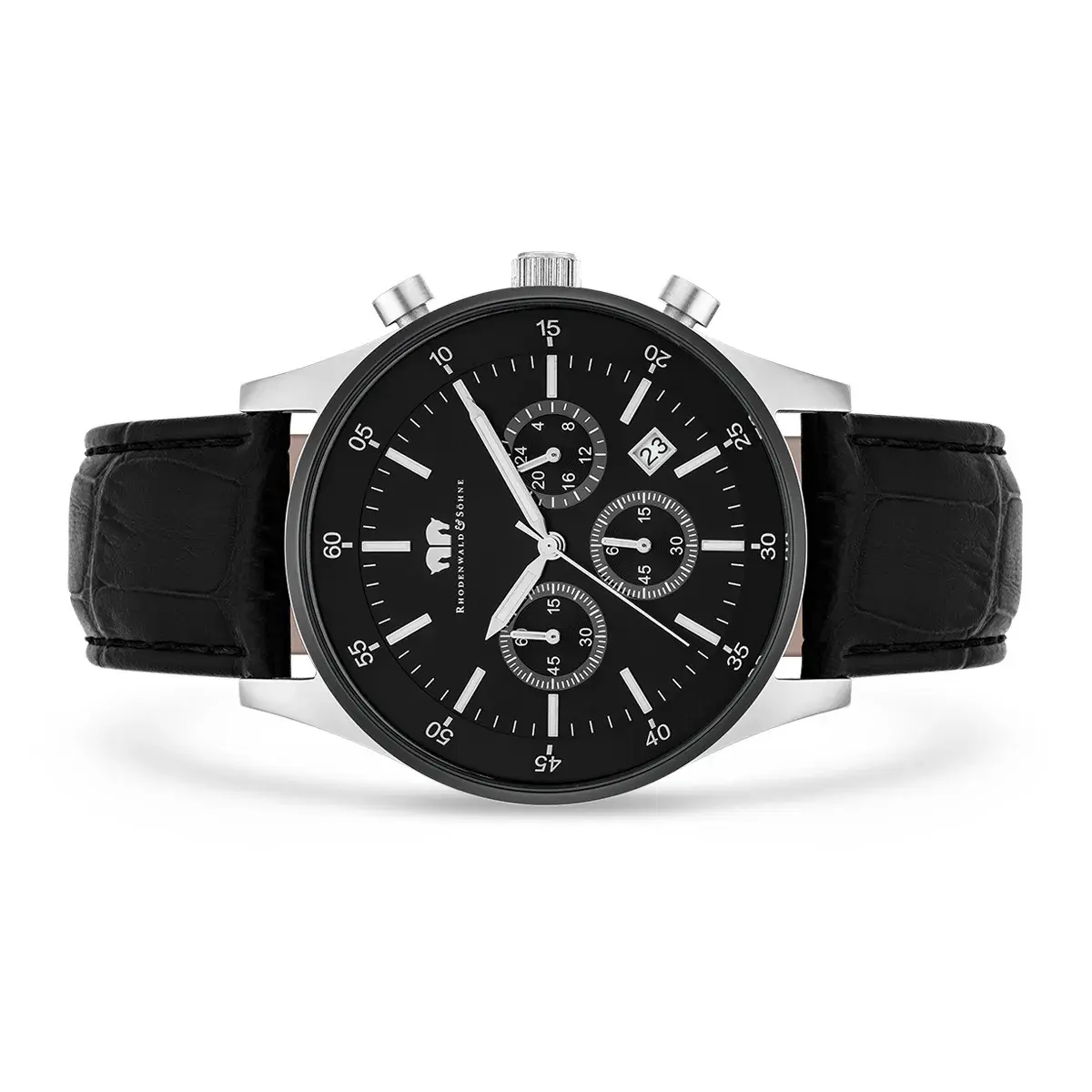 Herren Chronograph Uhr schwarzes Lederarmband