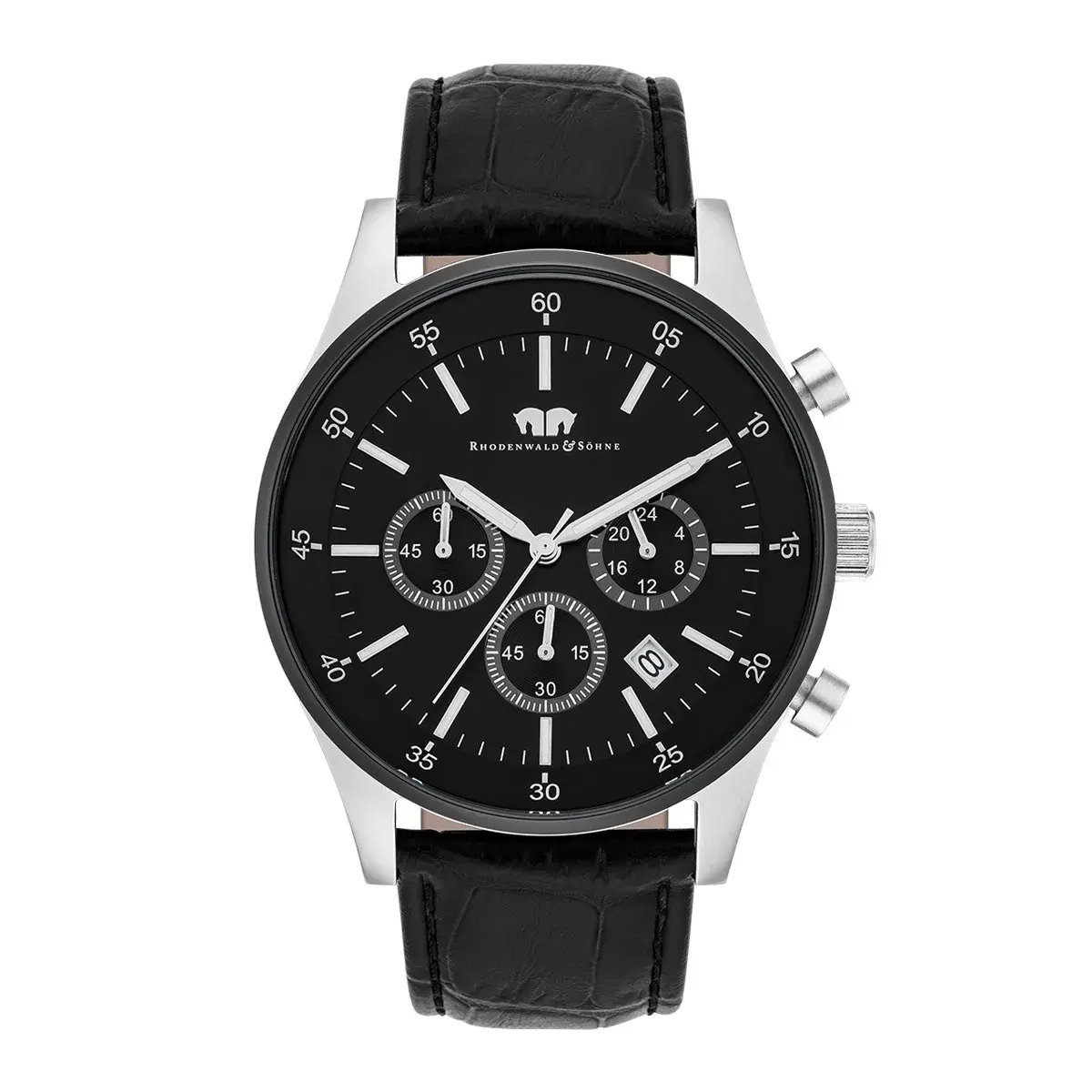 Herren Chronograph Uhr schwarzes Lederarmband