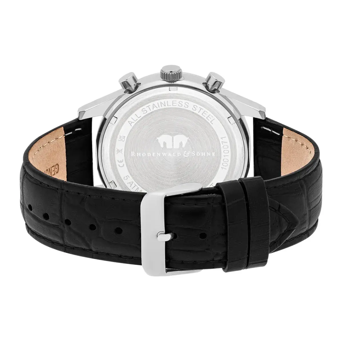 Herren Chronograph Uhr schwarzes Lederarmband