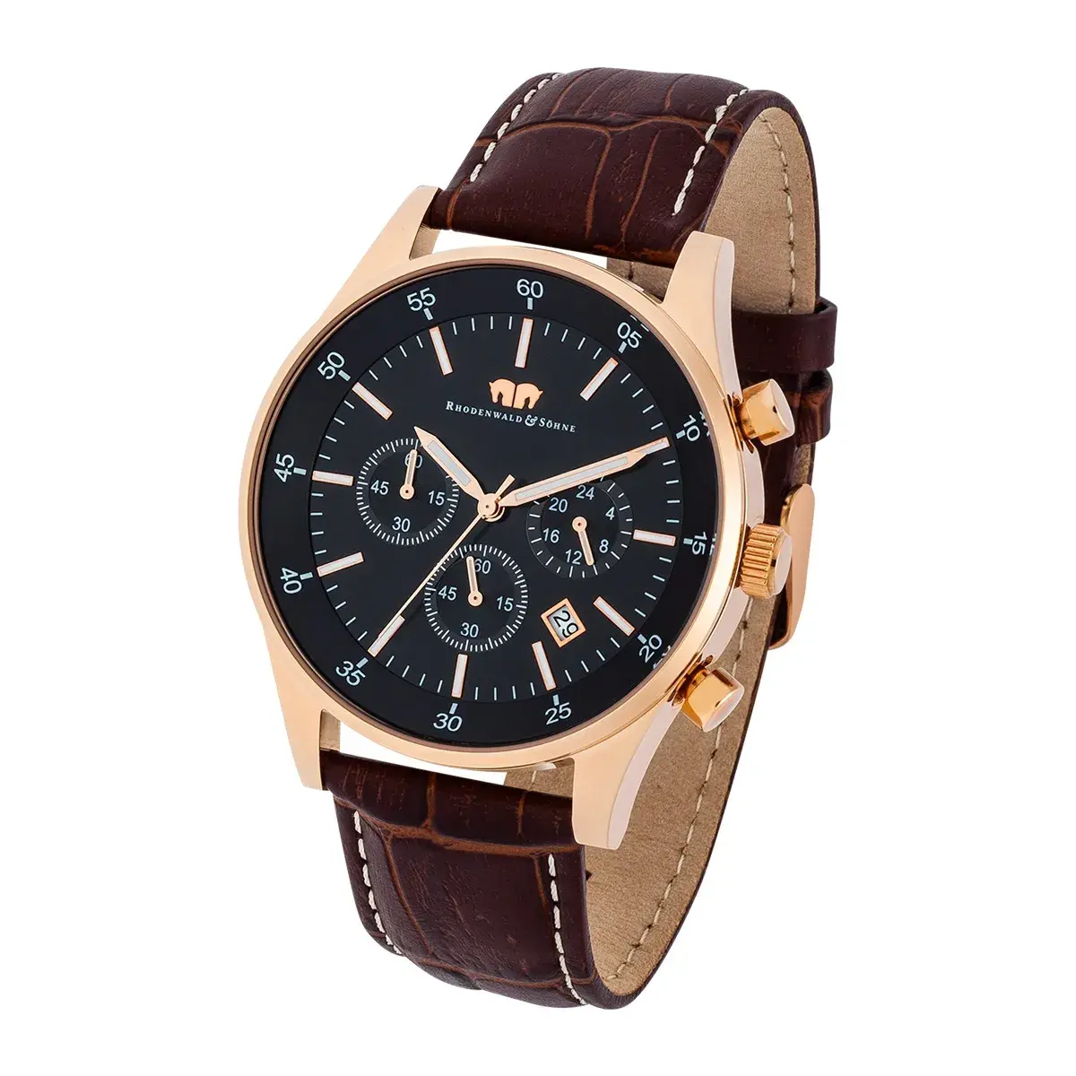 Herren Chronograph Uhr mit braunem Lederarmband
