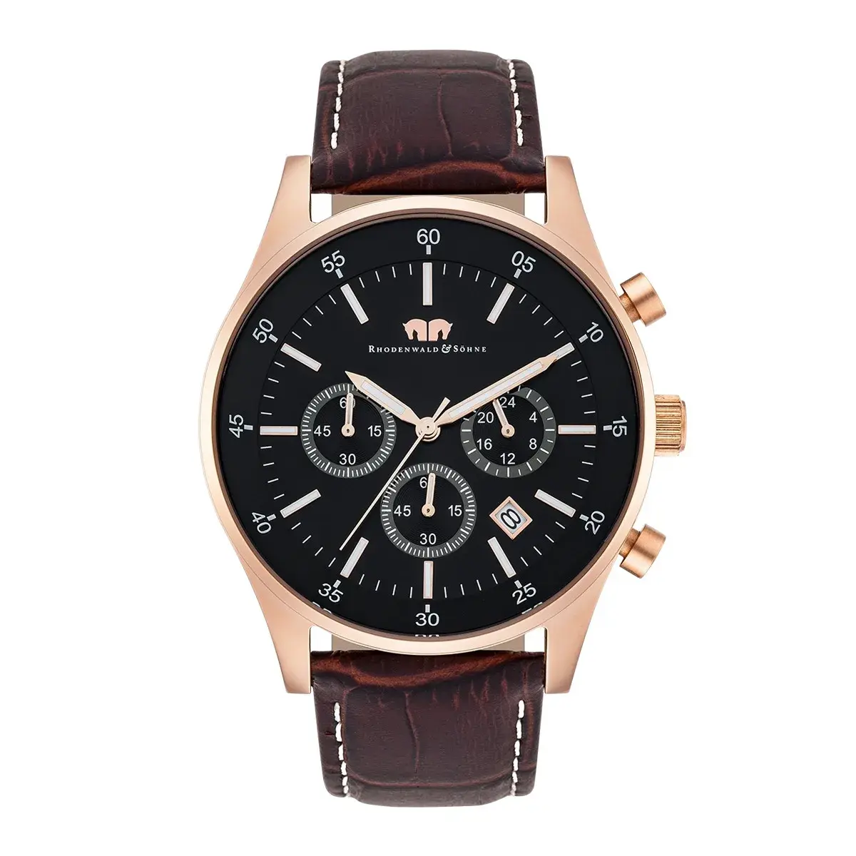 Herren Chronograph Uhr mit braunem Lederarmband