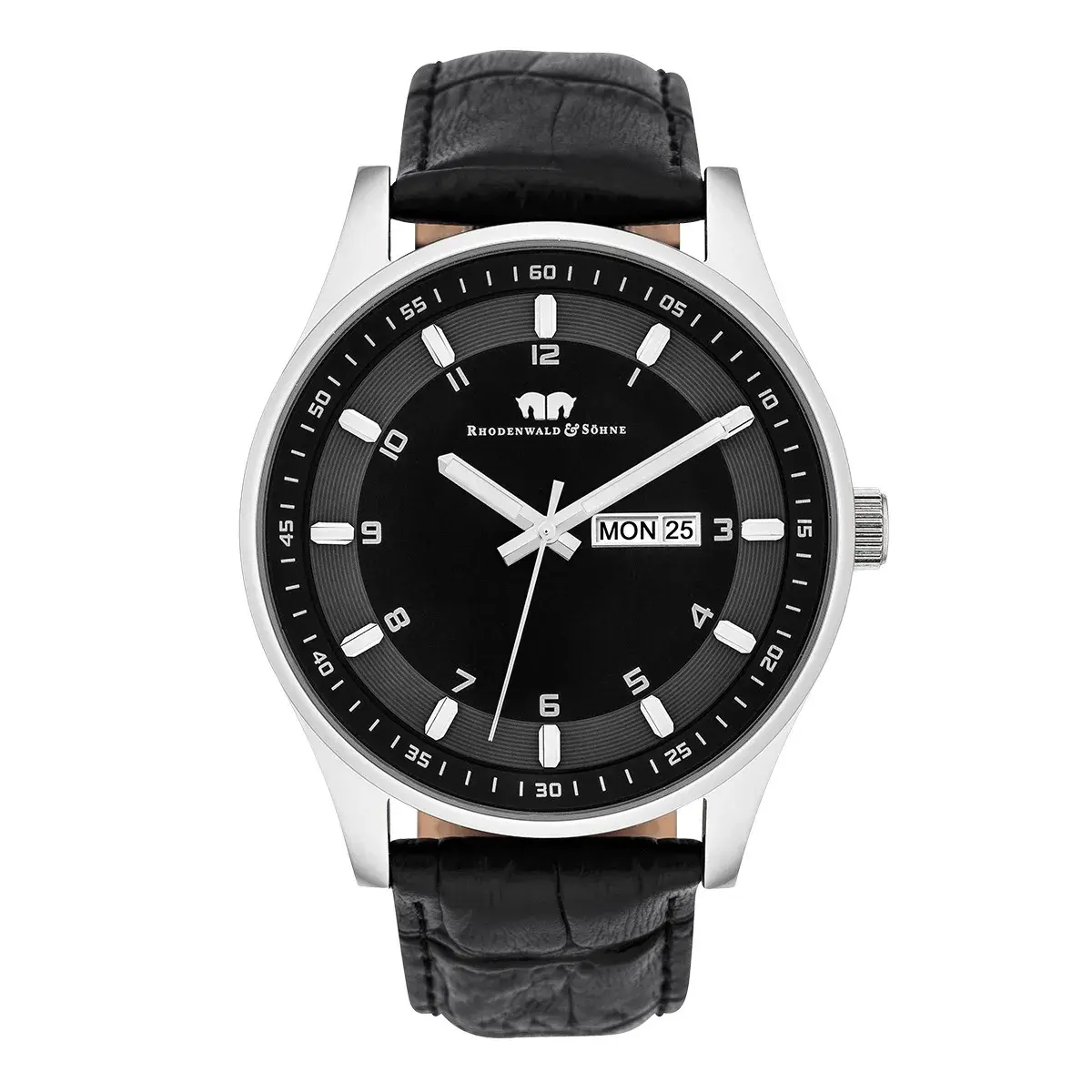 Herren-Uhr mit schwarzem Lederarmband