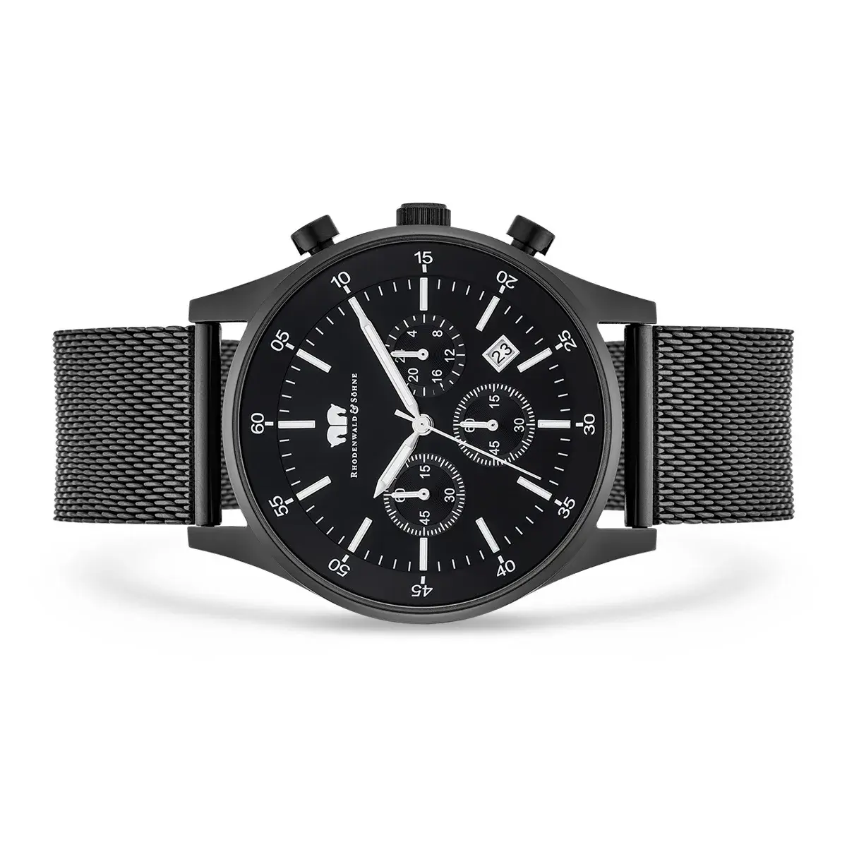 Herren Chronograph Uhr Schwarz mit Mesh-Armband