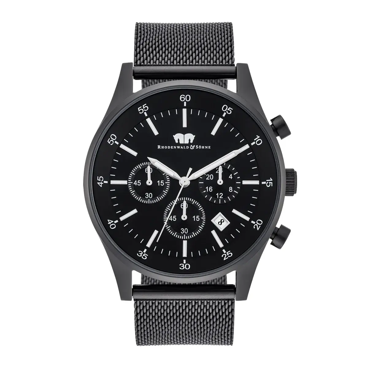 Herren Chronograph Uhr Schwarz mit Mesh-Armband