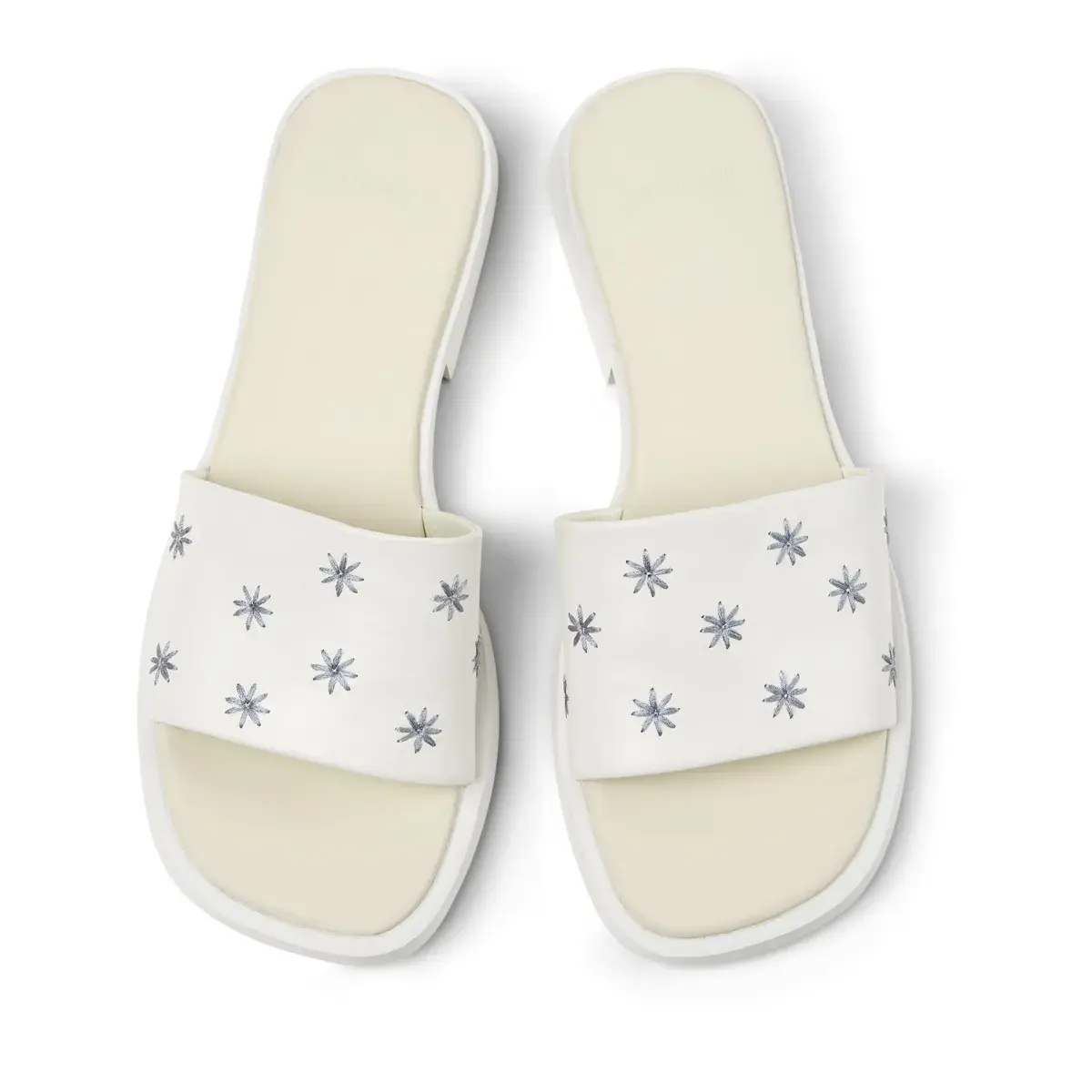Weiße Slide Sandale mit Absatz und Blumen