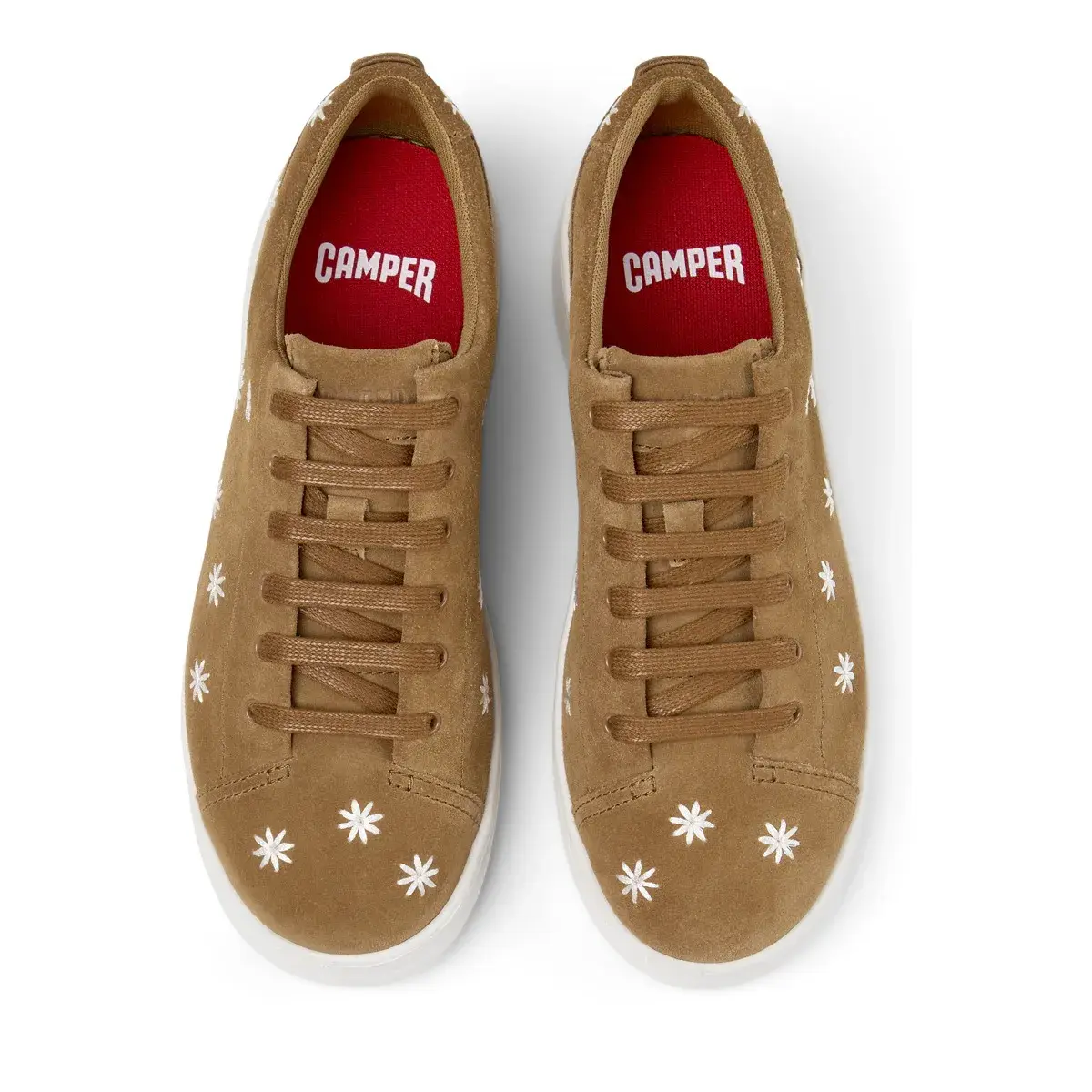 Braune Wildleder-Sneakers mit Gänseblümchen
