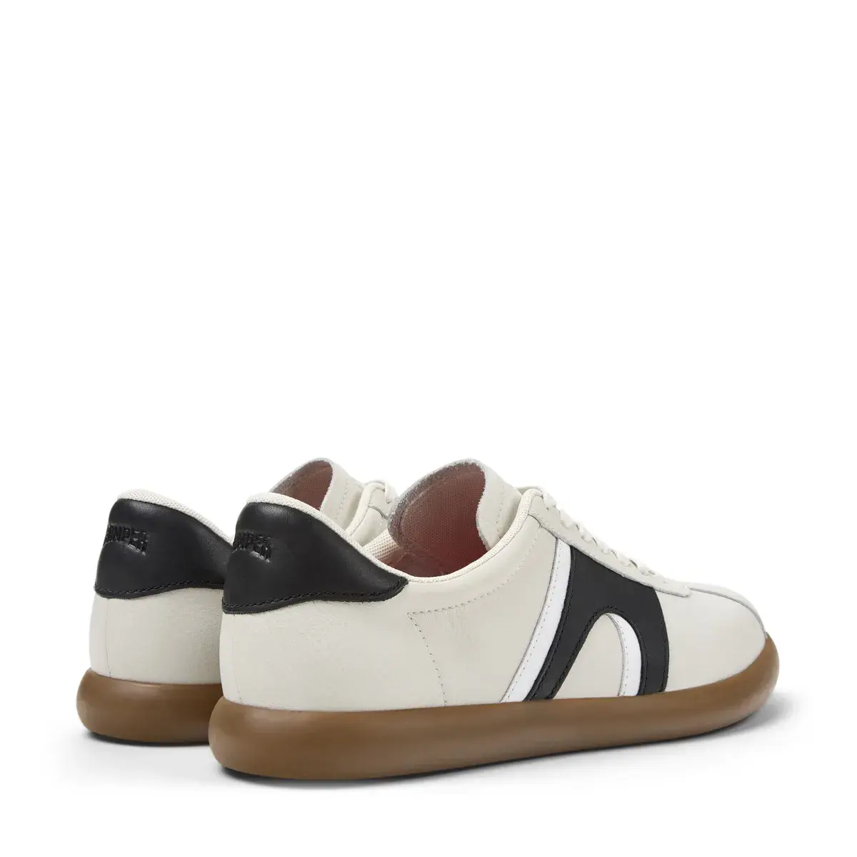 Cremefarbener Low-Top-Sneaker aus Leder