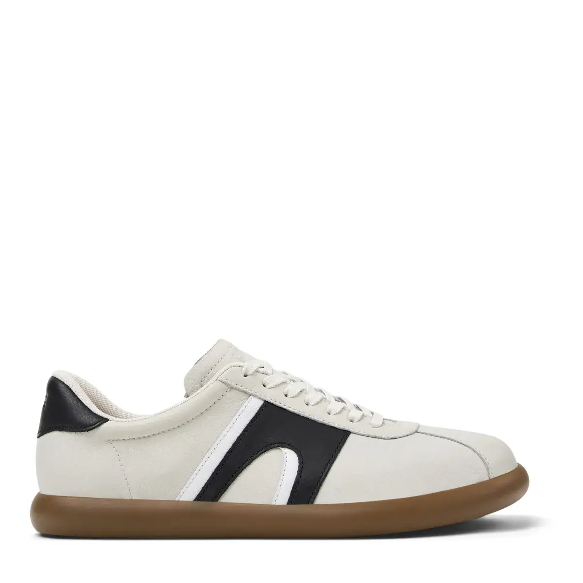 Cremefarbener Low-Top-Sneaker aus Leder
