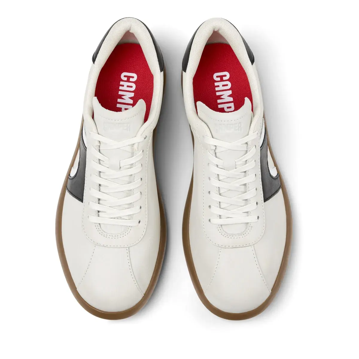 Cremefarbener Low-Top-Sneaker aus Leder