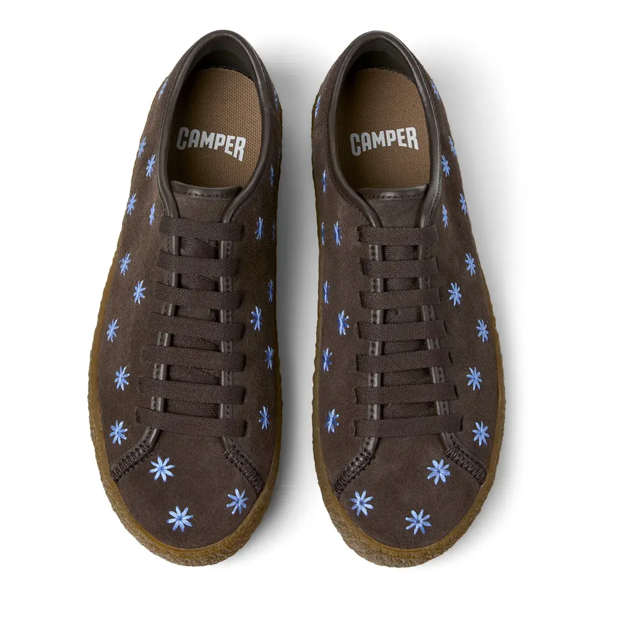 Braune Wildleder-Blümchen-Sneaker