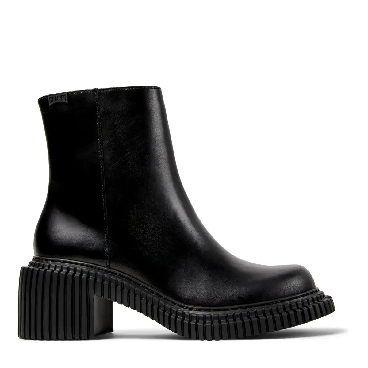 Schwarze Leder-Stiefeletten mit klobigem Absatz