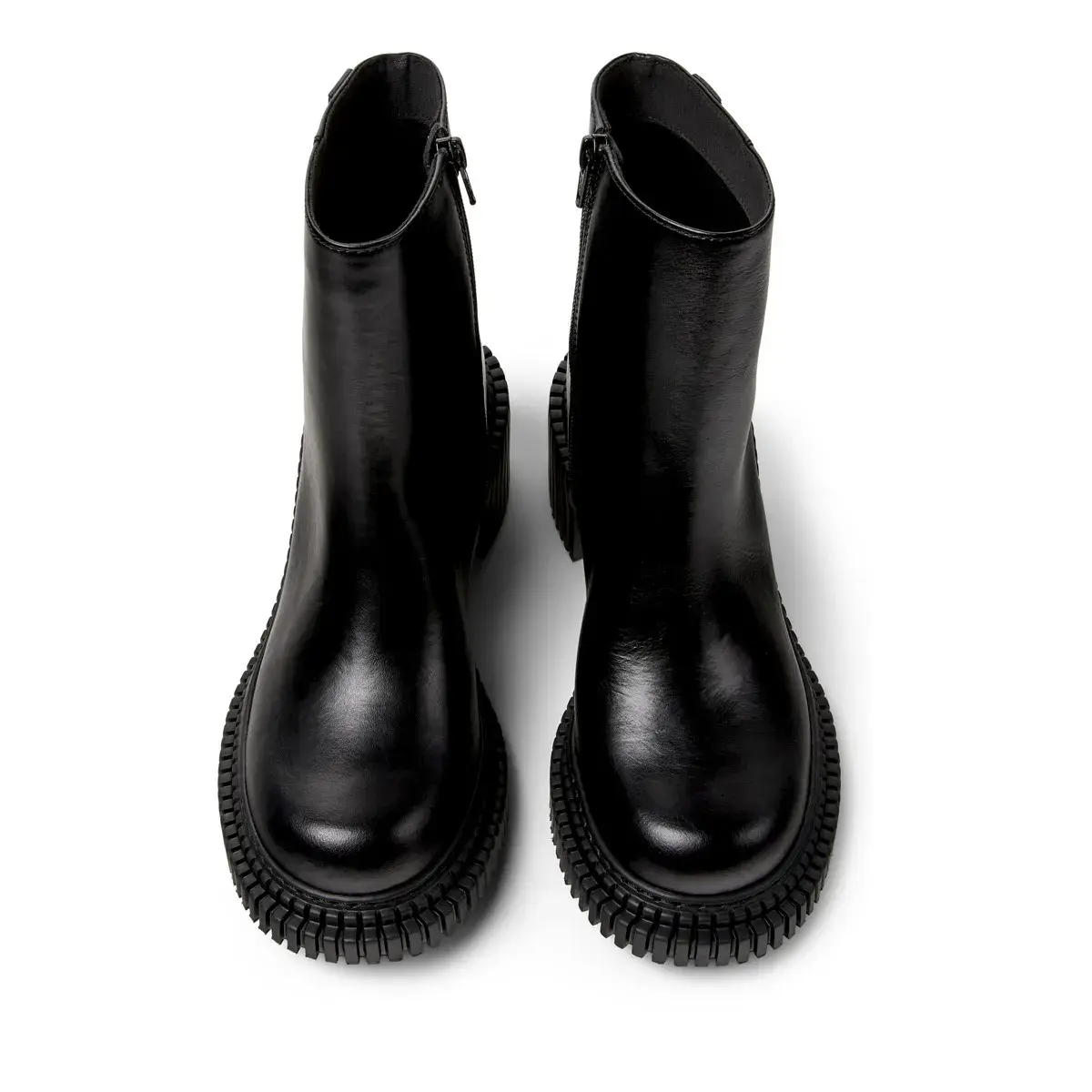 Schwarze Leder-Stiefeletten mit klobigem Absatz