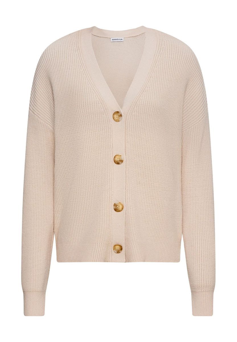Beige Strickjacke mit V-Ausschnitt und Knopfleiste