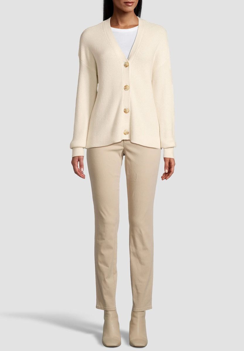 Beige Strickjacke mit V-Ausschnitt und Knopfleiste