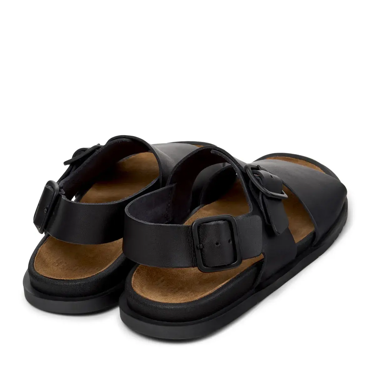 Schwarze Ledersandale mit Schnalle