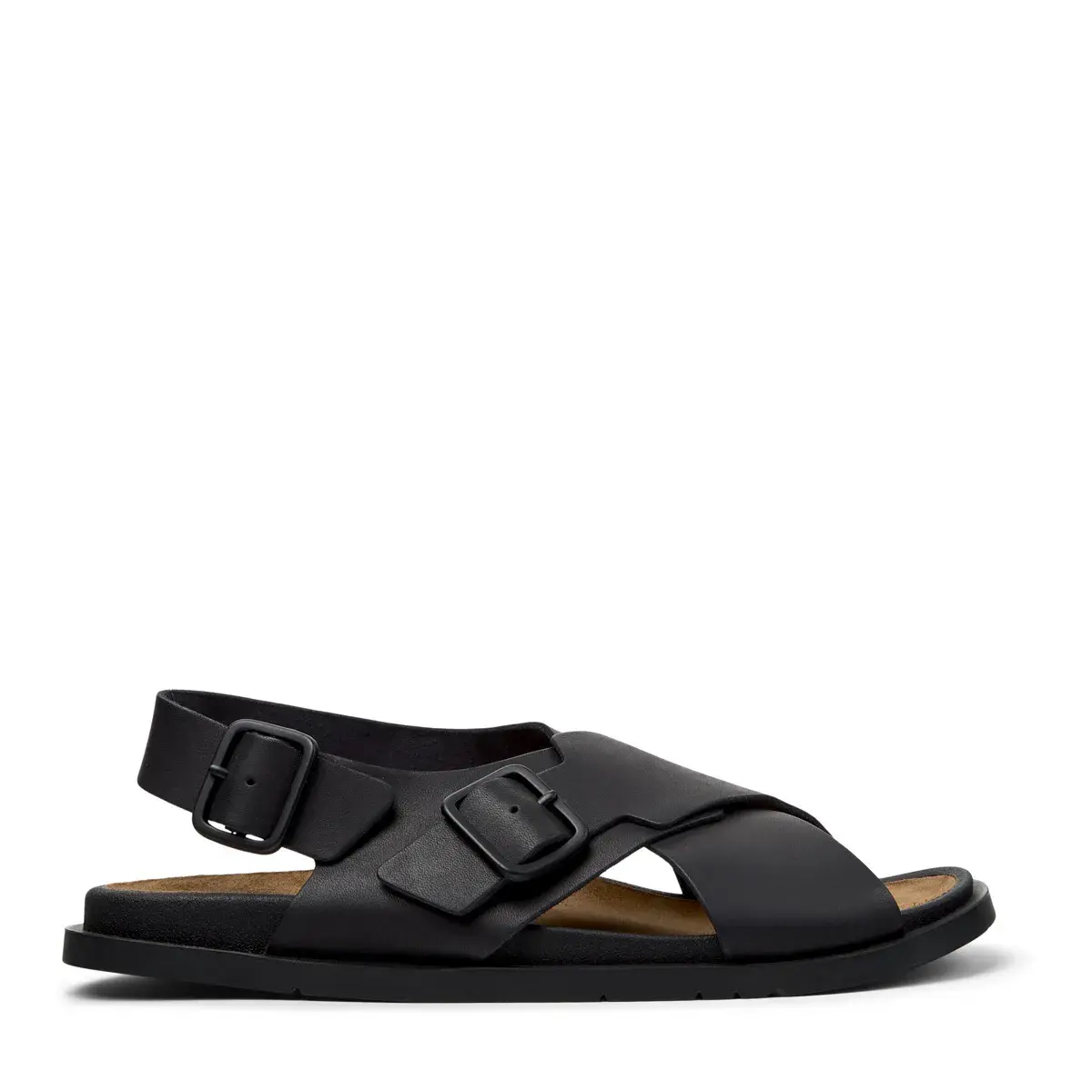 Schwarze Leder-Sandalen mit Schnalle
