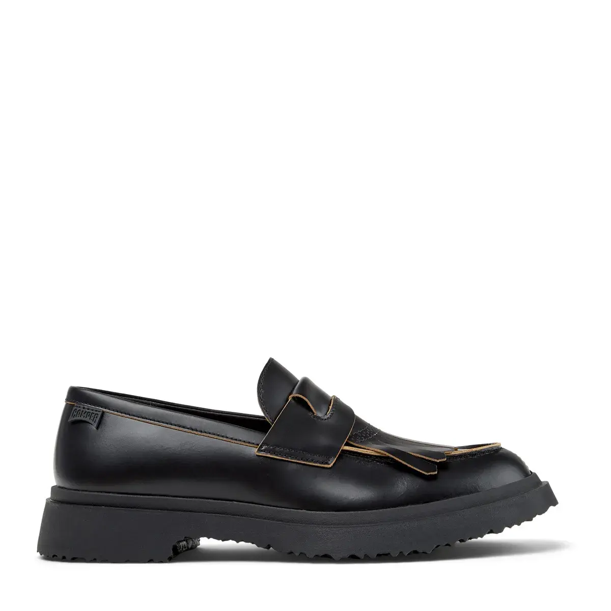 Schwarze Leder Slipper mit Quasten Plateausohle