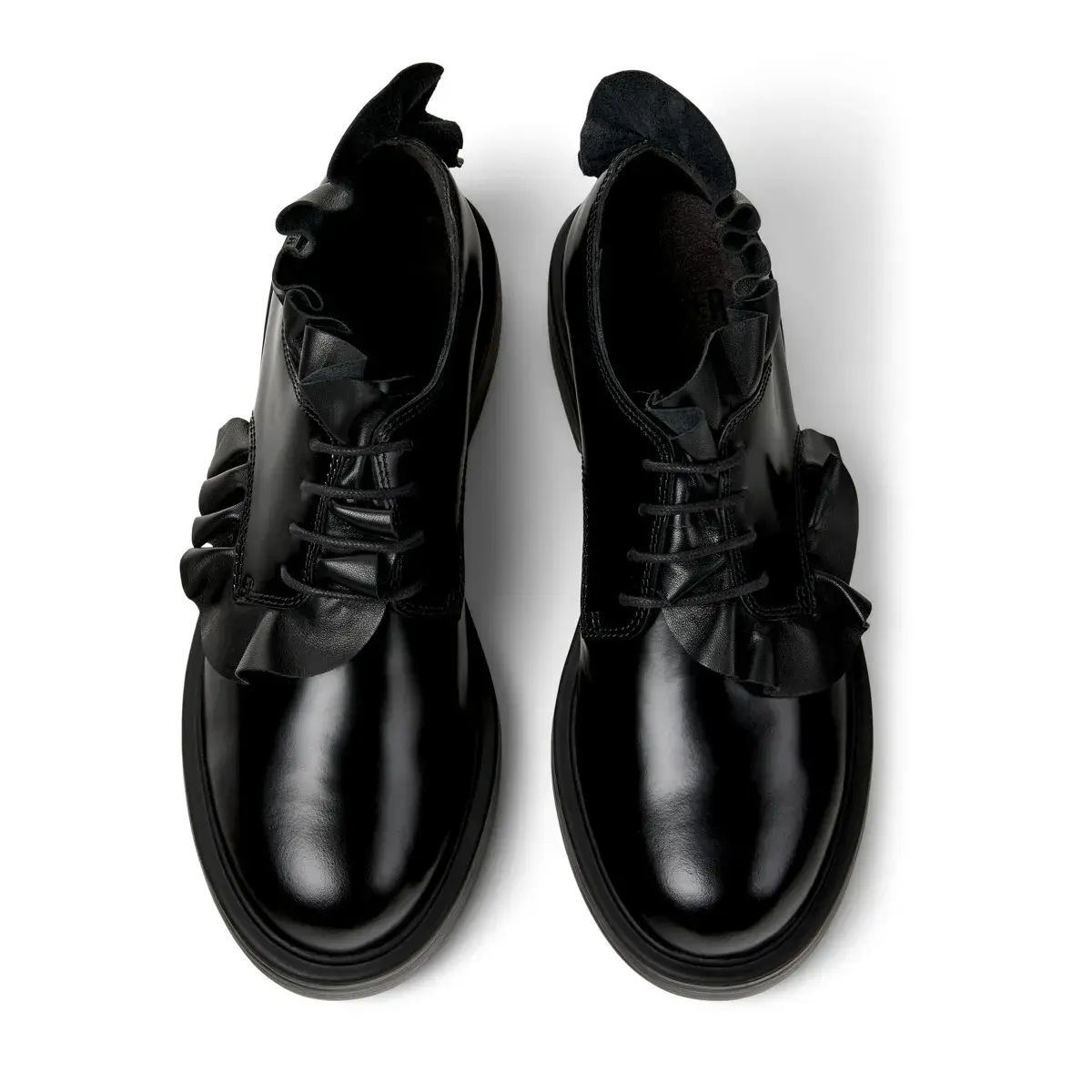 Derby-Schuhe aus Leder mit Rüschen
