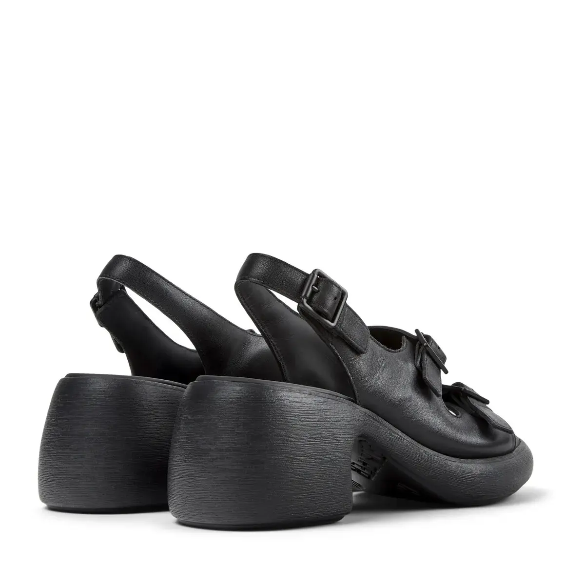 Schwarze Ledersandalen mit Absatz und Schnallen