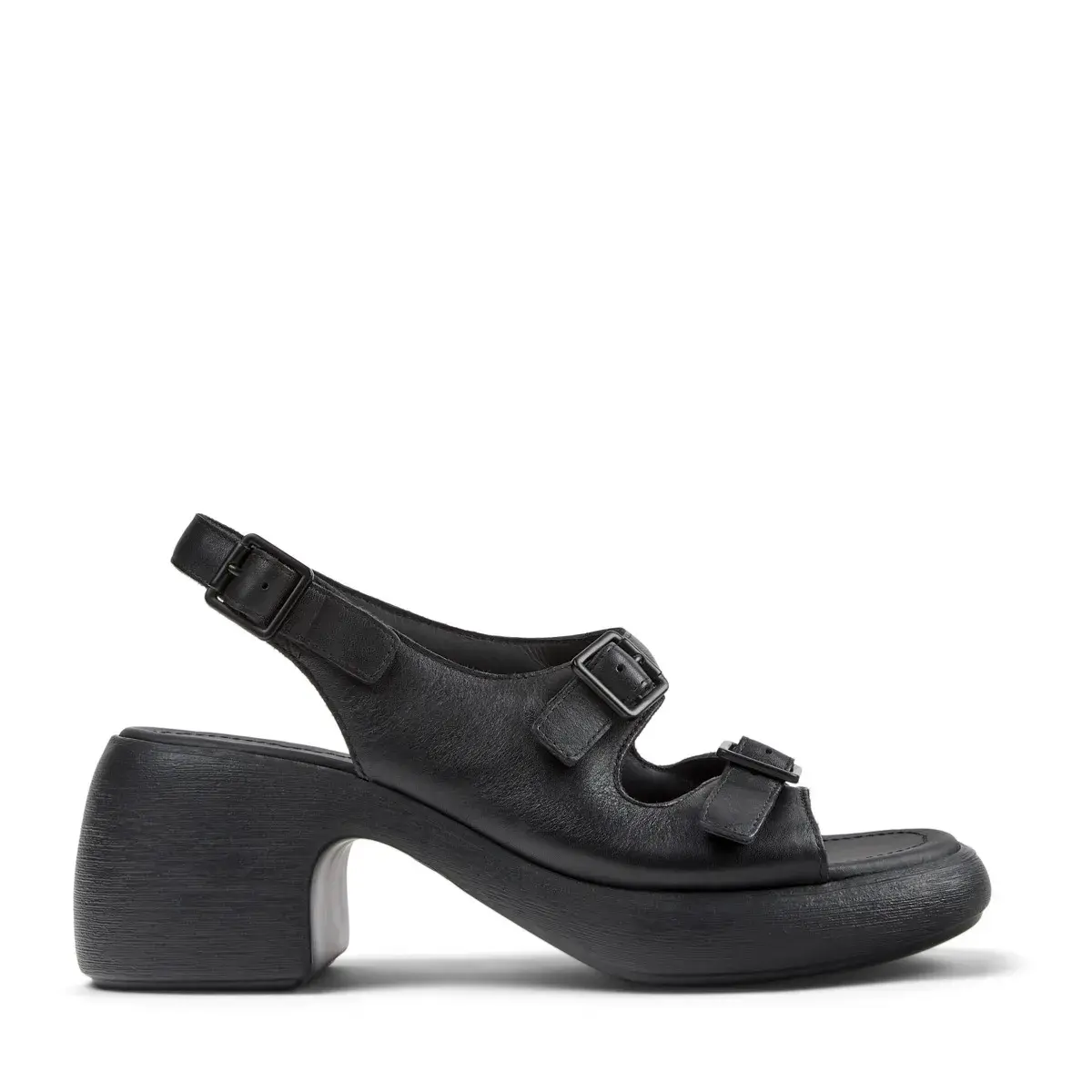 Schwarze Ledersandalen mit Absatz und Schnallen