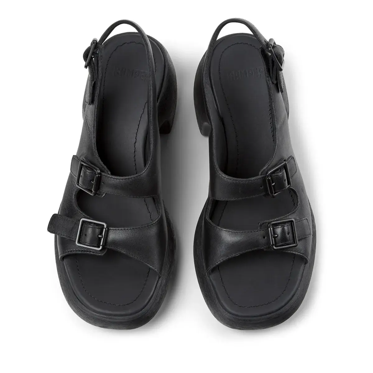 Schwarze Ledersandalen mit Absatz und Schnallen