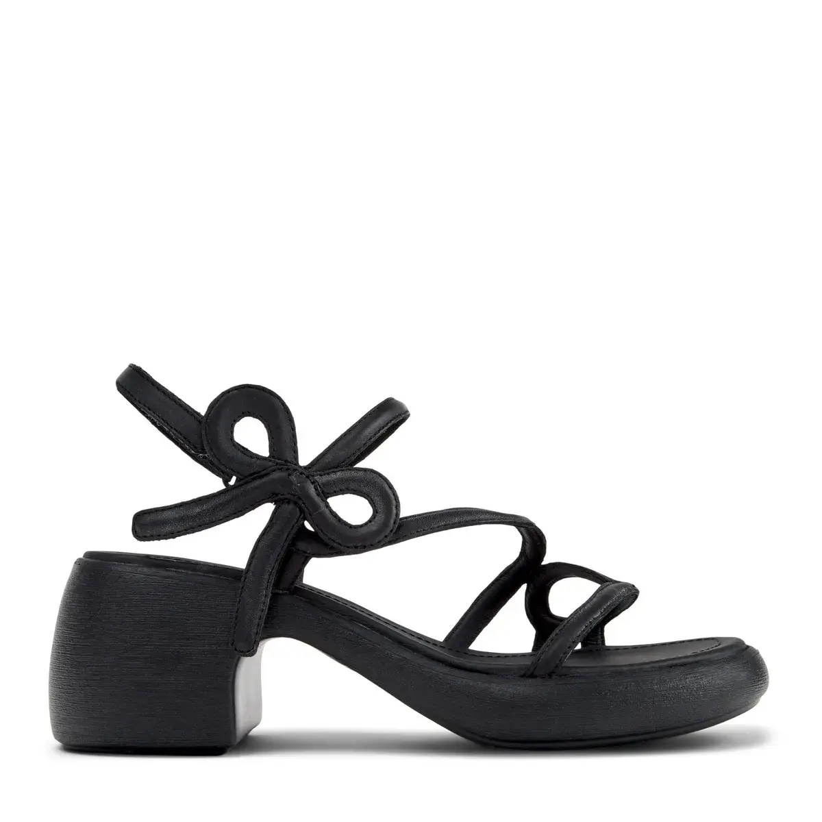 Einzigartige schwarze Leder-Sandalen mit Absatz