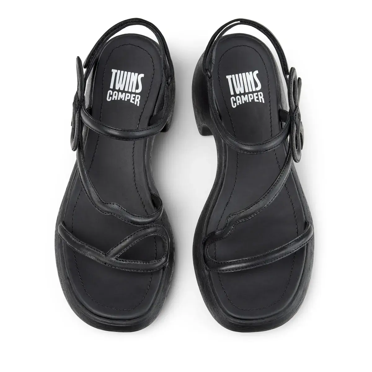 Einzigartige schwarze Leder-Sandalen mit Absatz